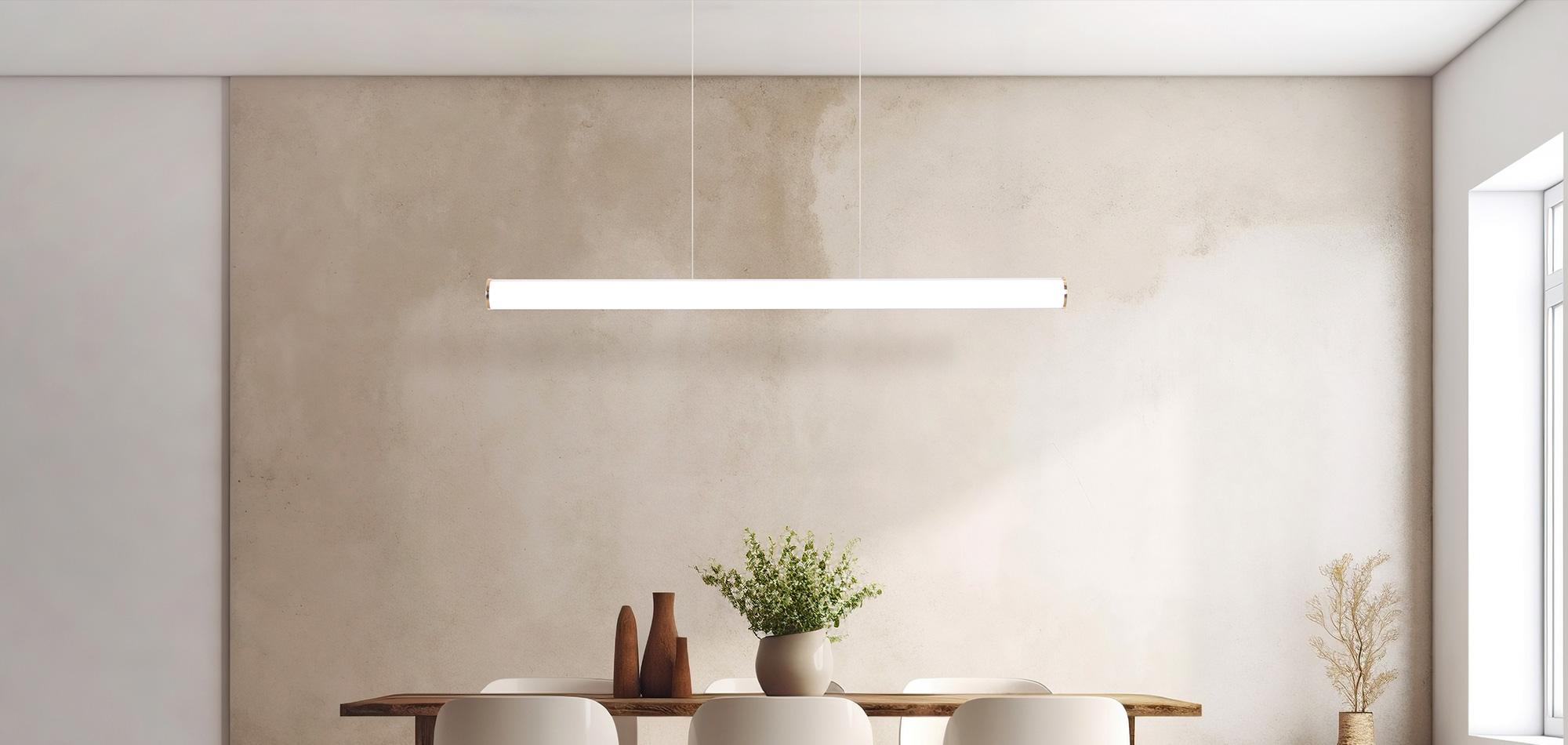 A composition of suspended designer bulbs and pendant lights