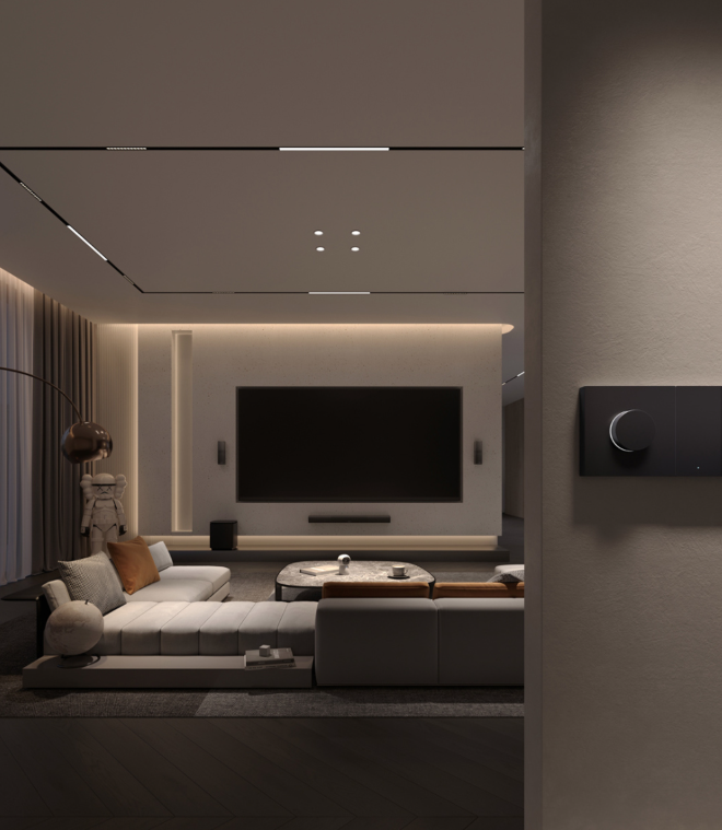 Touch panel control system on a dark wall